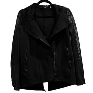 Elie Tahari Sport Moto Jacket Women Small Black Hooded Dark Academia Goth Yoga